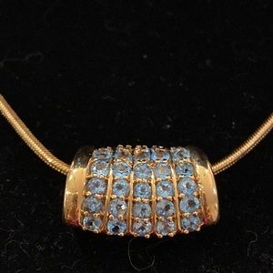 Blue Topaz Slider Pendant on 18KT Gold over Sterling Silver Snake Chain